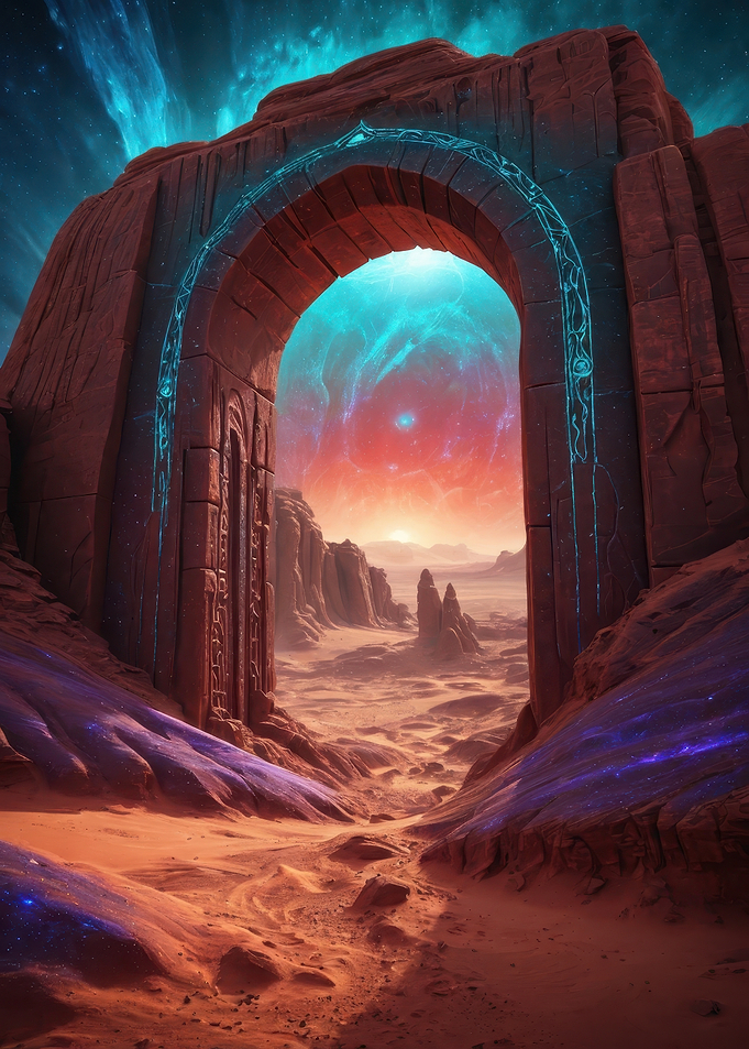 Starlit Desert Gate — Cosmic Portal Arch in a Redstone Canyon