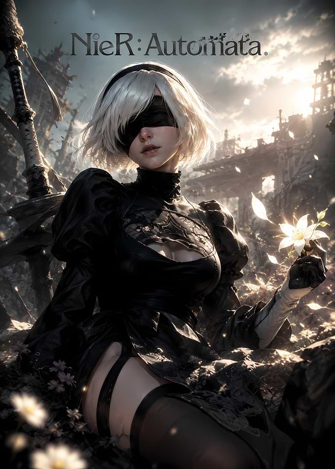 NieR: Automata 2B Holding a Flower