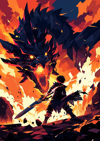 Dragon vs Warrior in Fire