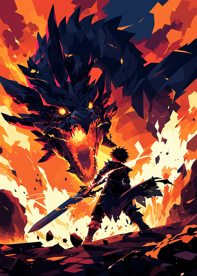 Dragon vs Warrior in Fire