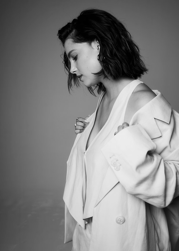 Woman in a white blazer