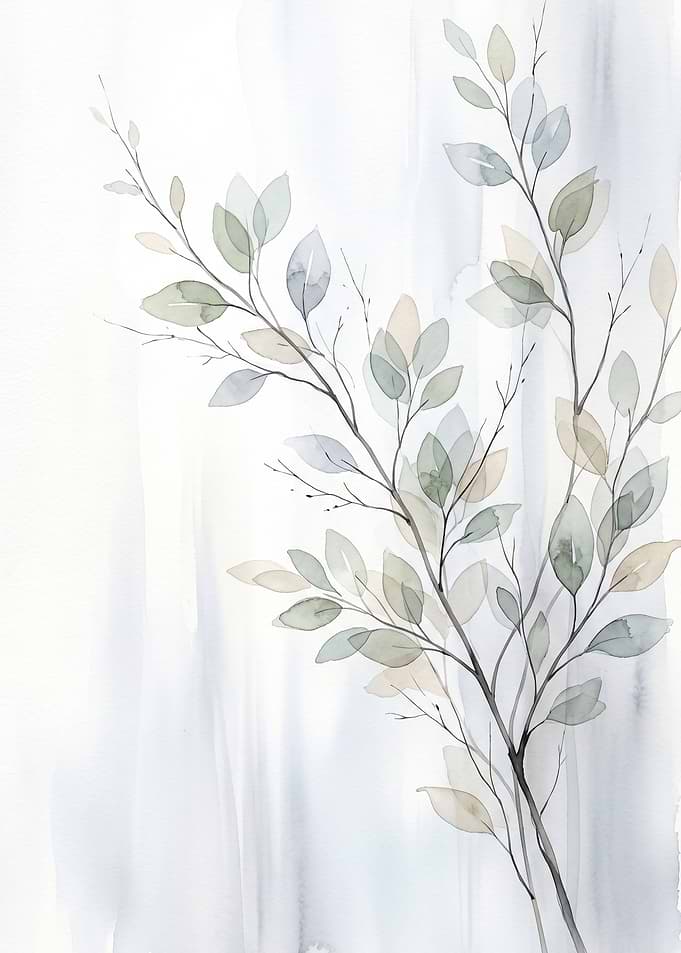 Watercolor branches with leaves