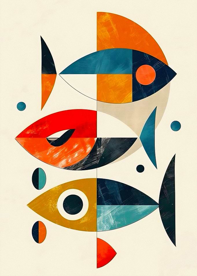 Mid-century Modern Abstract Fish Art