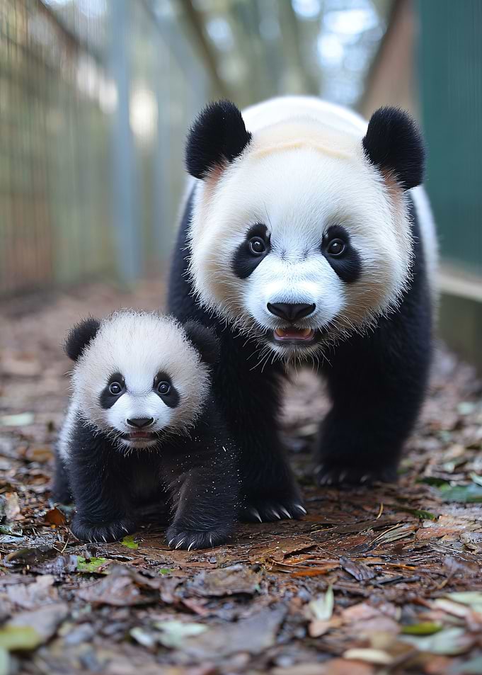 Mother and Baby Panda in Forest