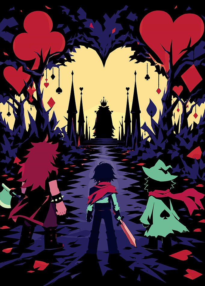 Deltarune Characters in a Card-Themed Forest