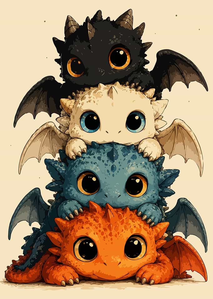 Stack of Cute Baby Dragons