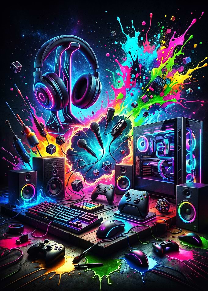 Neon Gaming Setup with Explosive Colors