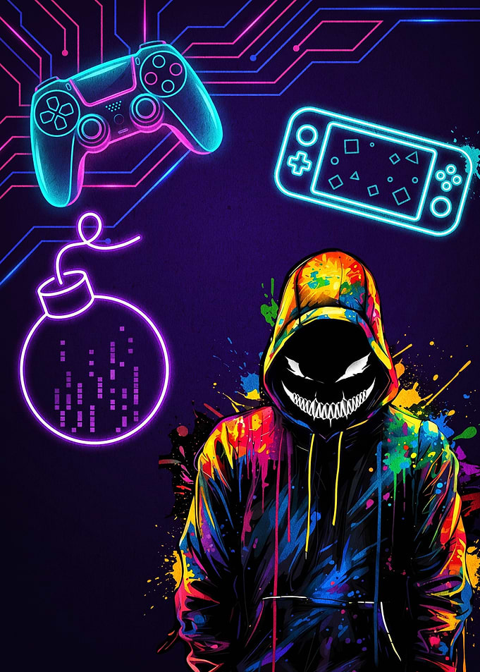 Gamer Hoodie with Neon Gaming Icons