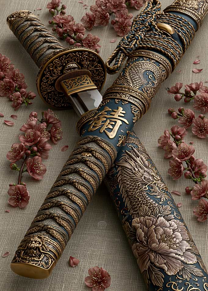 Ornate Japanese Katana with Cherry Blossoms