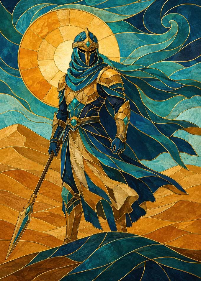Stained Glass Warrior in Desert Sun