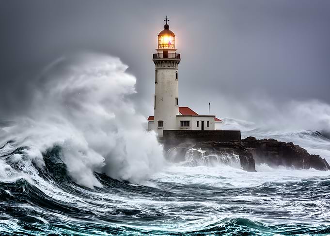 Lighthouse in a Stormy Sea
