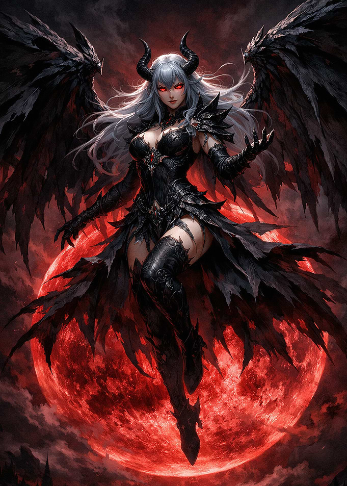Dark Angel with Red Moon