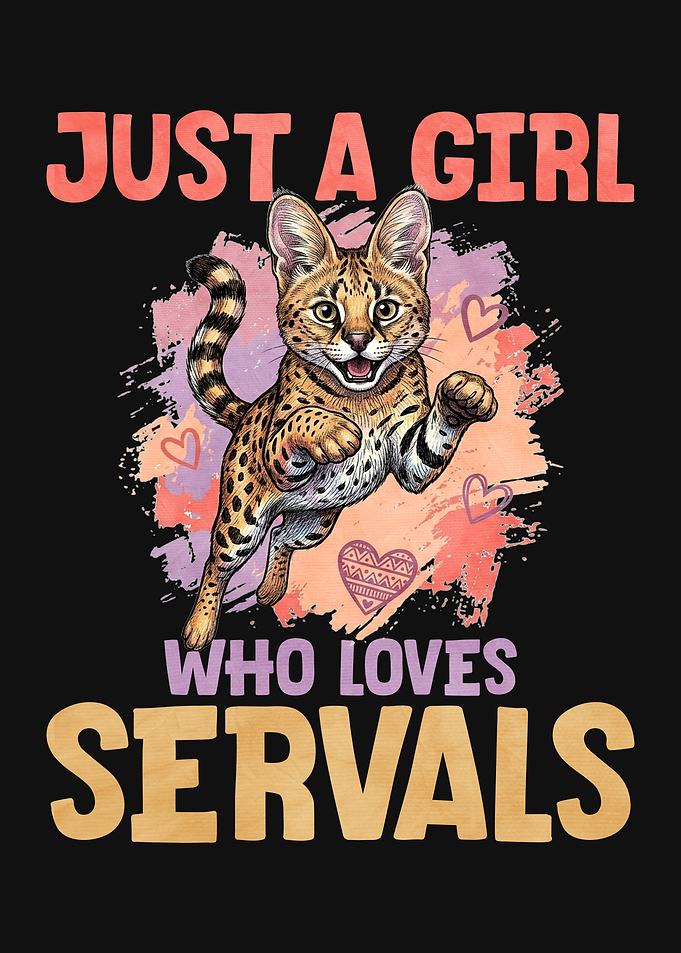 Girl Loves Servals Cat Illustration