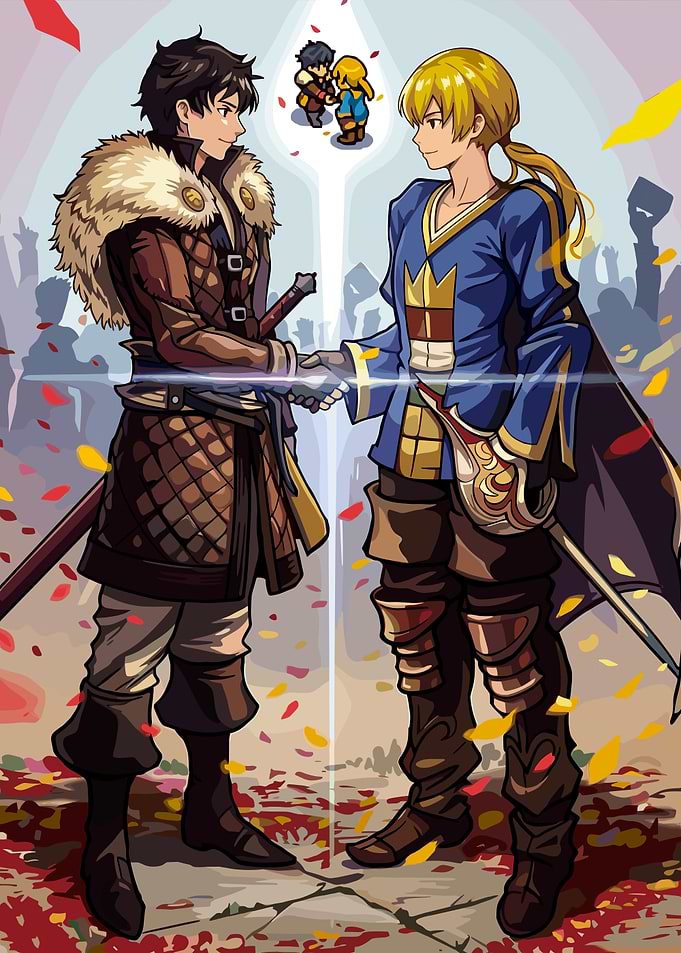 Two warriors shaking hands