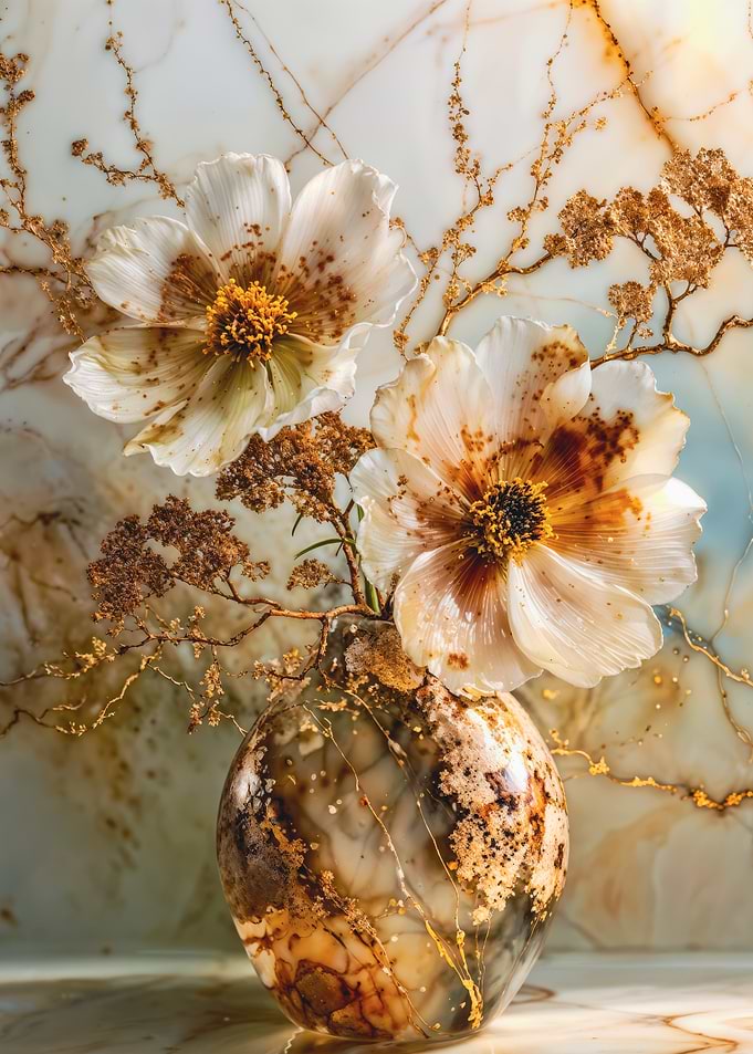 Marble Flowers in Vase with Gold