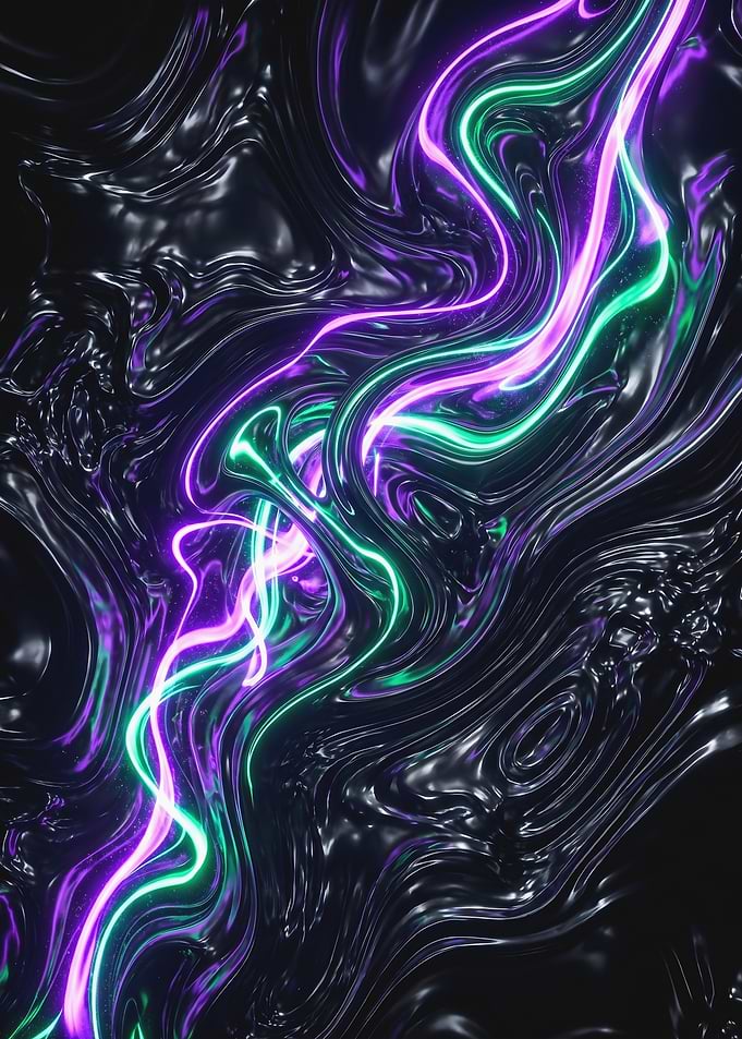 Abstract Neon Swirls on Dark Surface