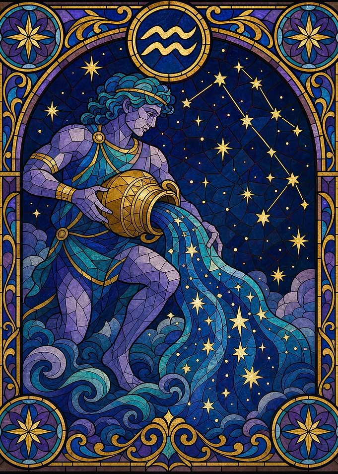 Aquarius Zodiac Stained Glass Art