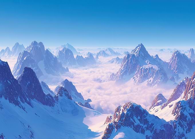 Snowy Mountain Peaks Above Clouds
