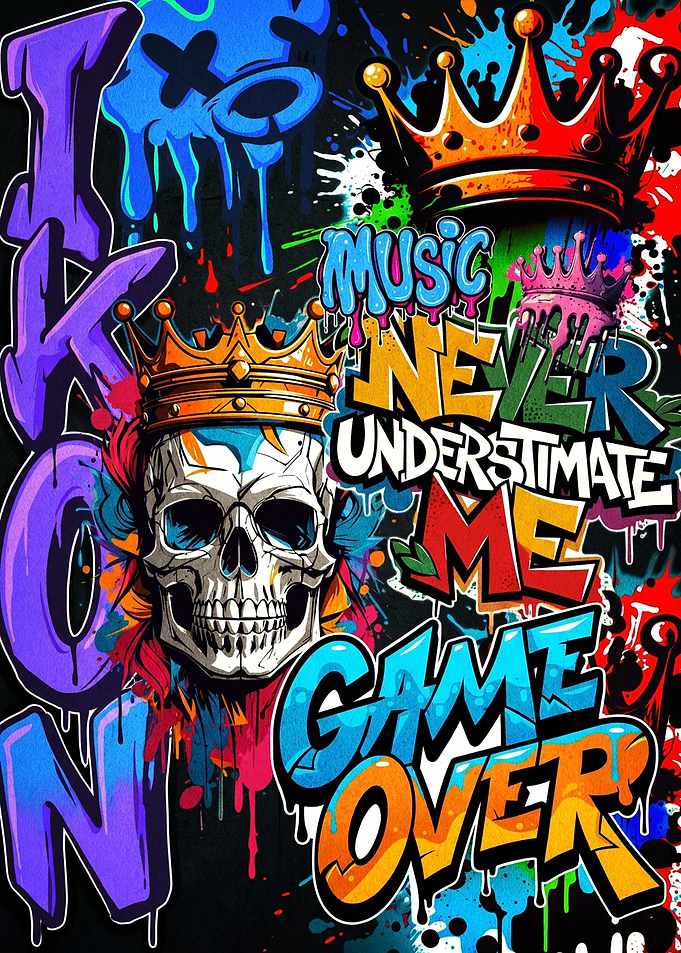 Graffiti Skull with Crowns and Text