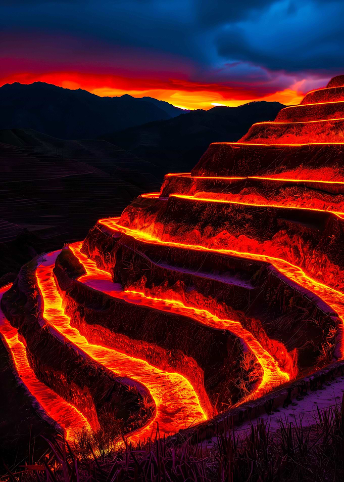 Terraced Landscape with Lava