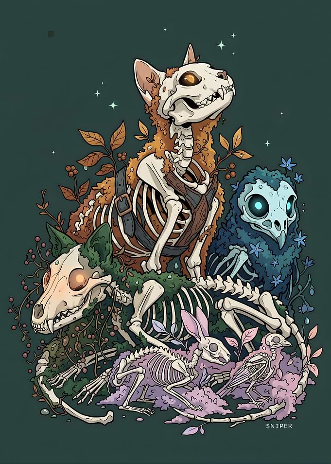 Skeletal Animals with Nature Elements