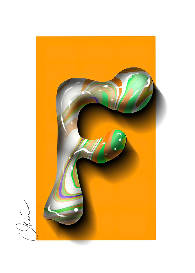 Abstract Letter F with Marbled Pattern