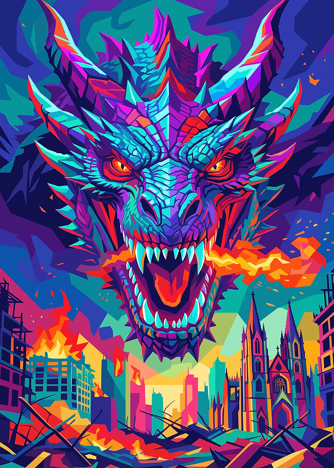 Dragon attacking a city