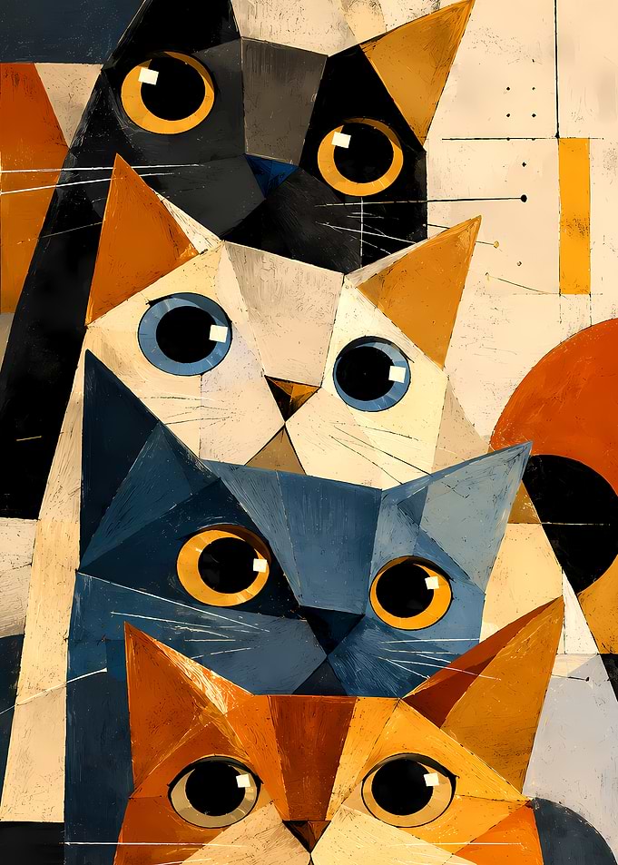 Stack of Cute Cartoon Cats