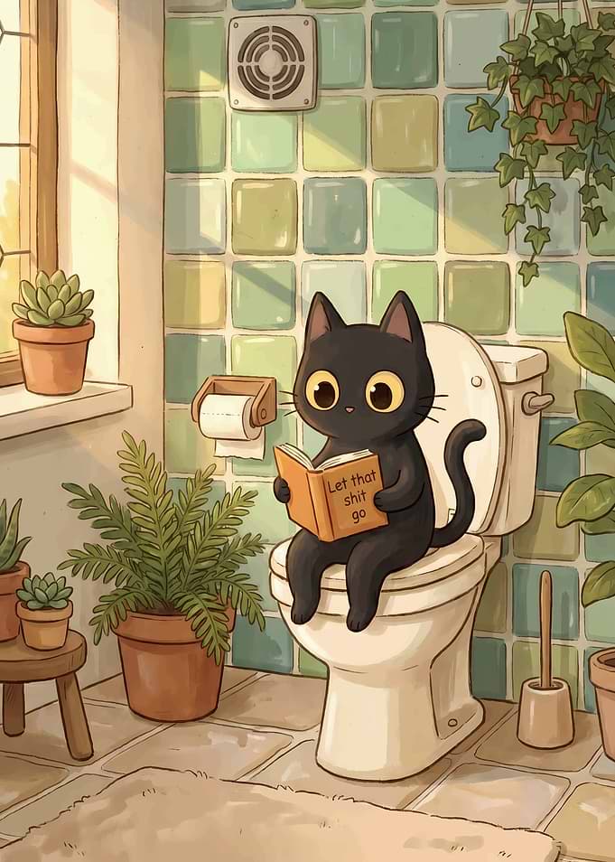 Black Cat Reading on Toilet - Let That Shit Go