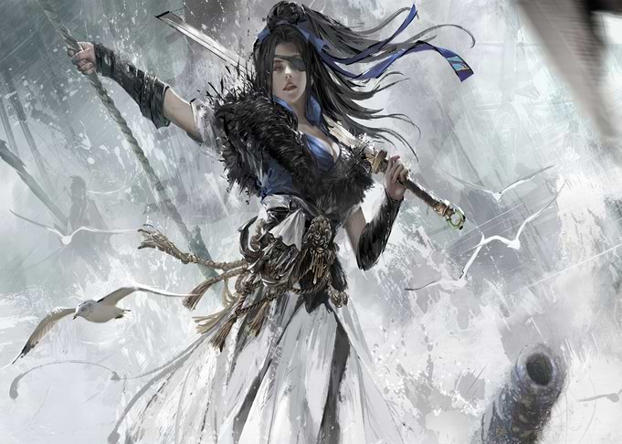 Warrior Woman with Sword and Birds