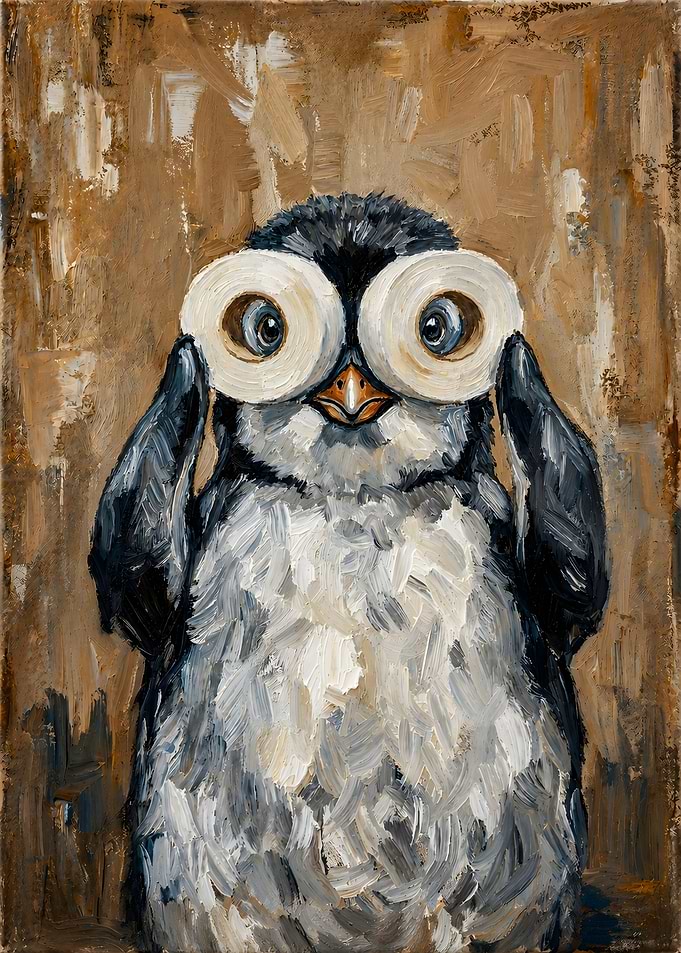 Penguin with Toilet Paper Glasses