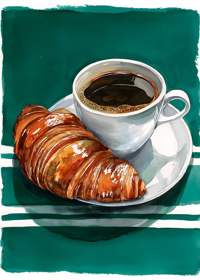 Croissant and Coffee Painting