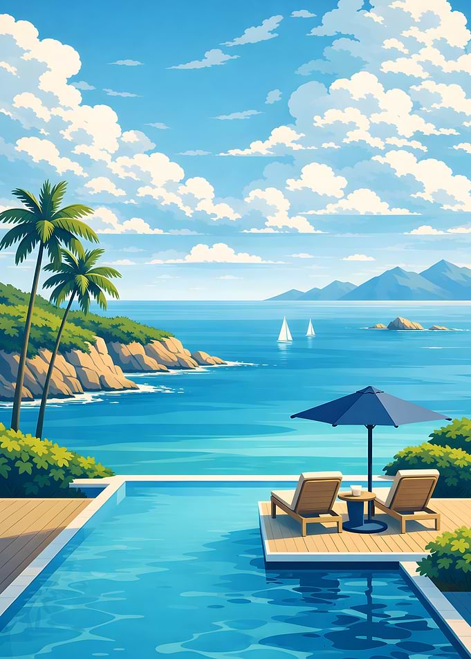 Tropical infinity pool overlooking the ocean