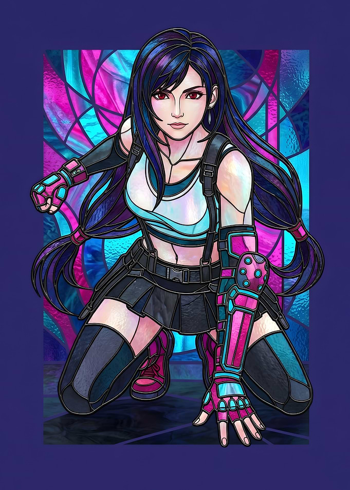 Final Fantasy VII Tifa Lockhart Stained Glass Art