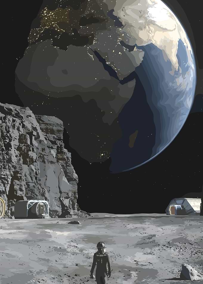Astronaut on Moon with Earth View