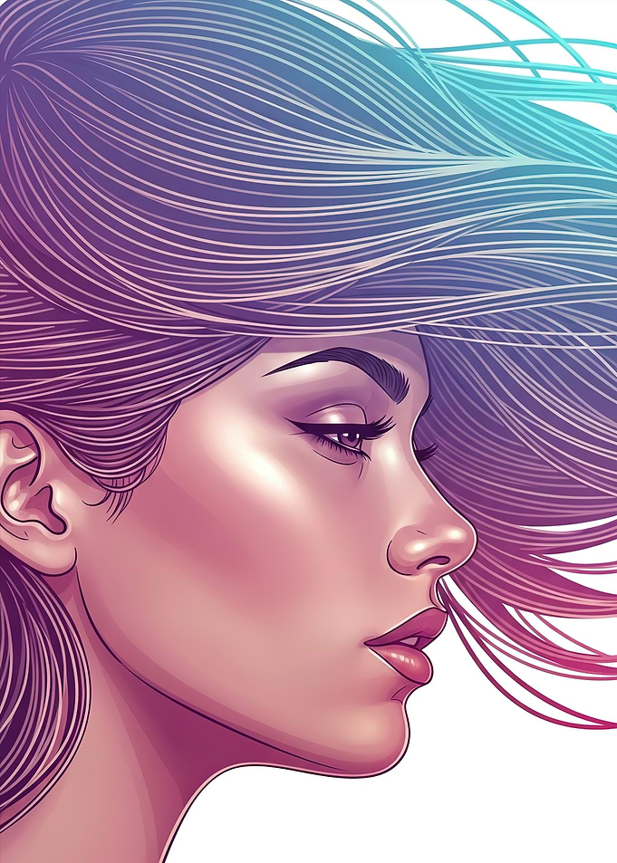 Profile of a Woman with Flowing Hair