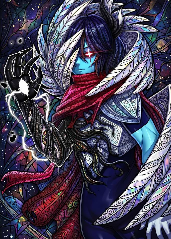 Deltarune in Cosmic Stained Glass Style