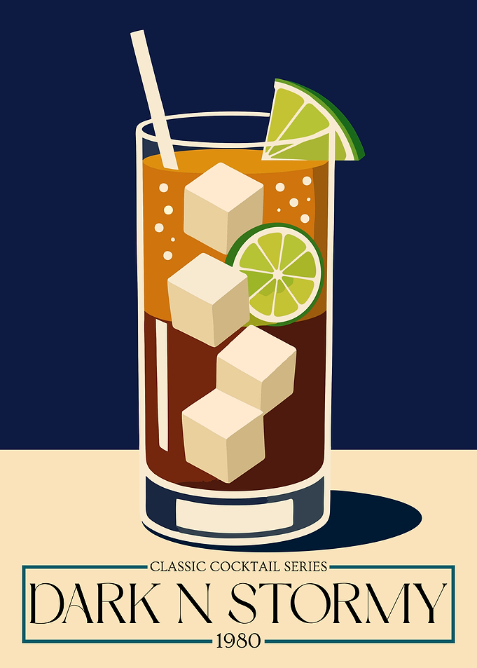 Dark 'n' Stormy Cocktail Poster – Minimalist Rum & Ginger Beer Wall Art
