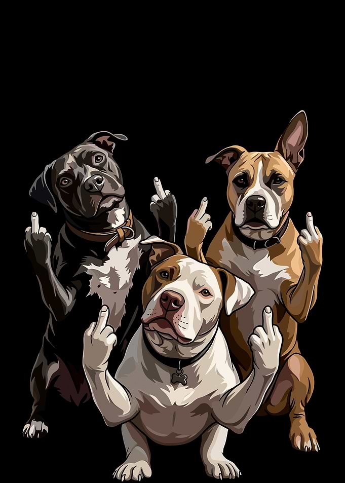 Three Pitbulls Flipping the Bird