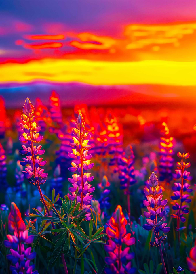 Lupine Field at Sunset