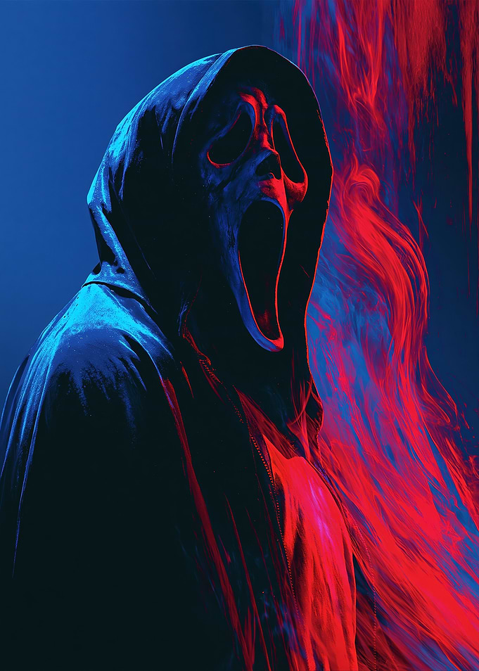 Ghostface Mask with Red and Blue Smoke