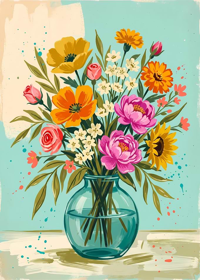 Vibrant Floral Arrangement in a Glass Vase