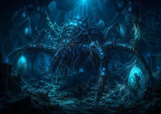 Giant Spider Creature in Dark Cave