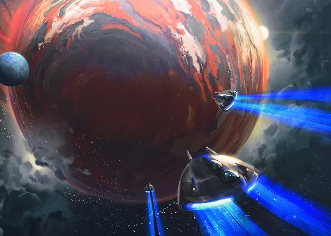 Spaceships approaching a red planet