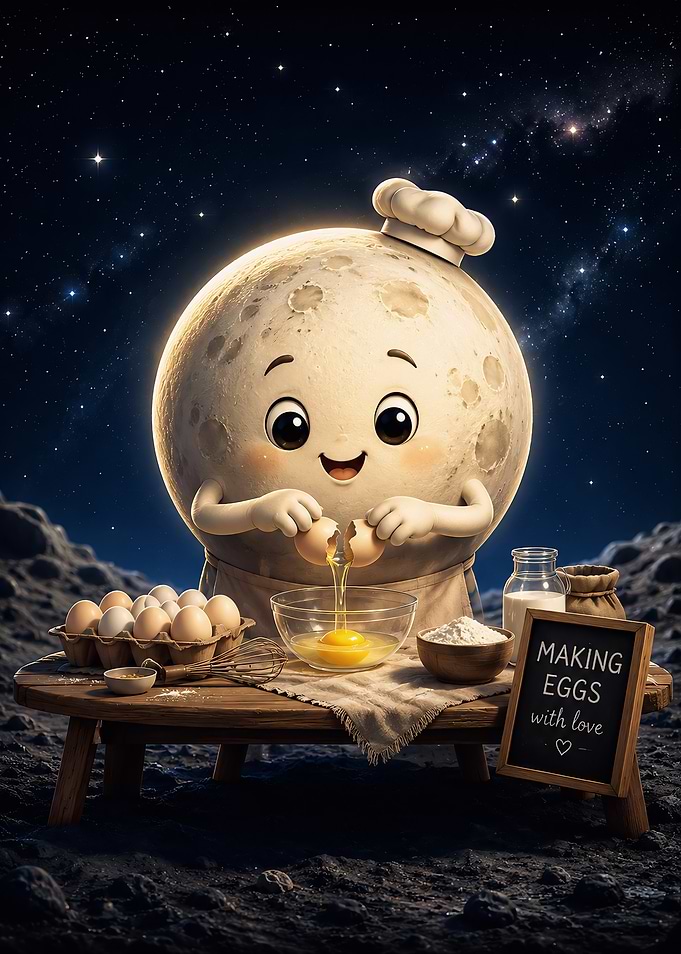 Moon Chef Making Eggs in Space