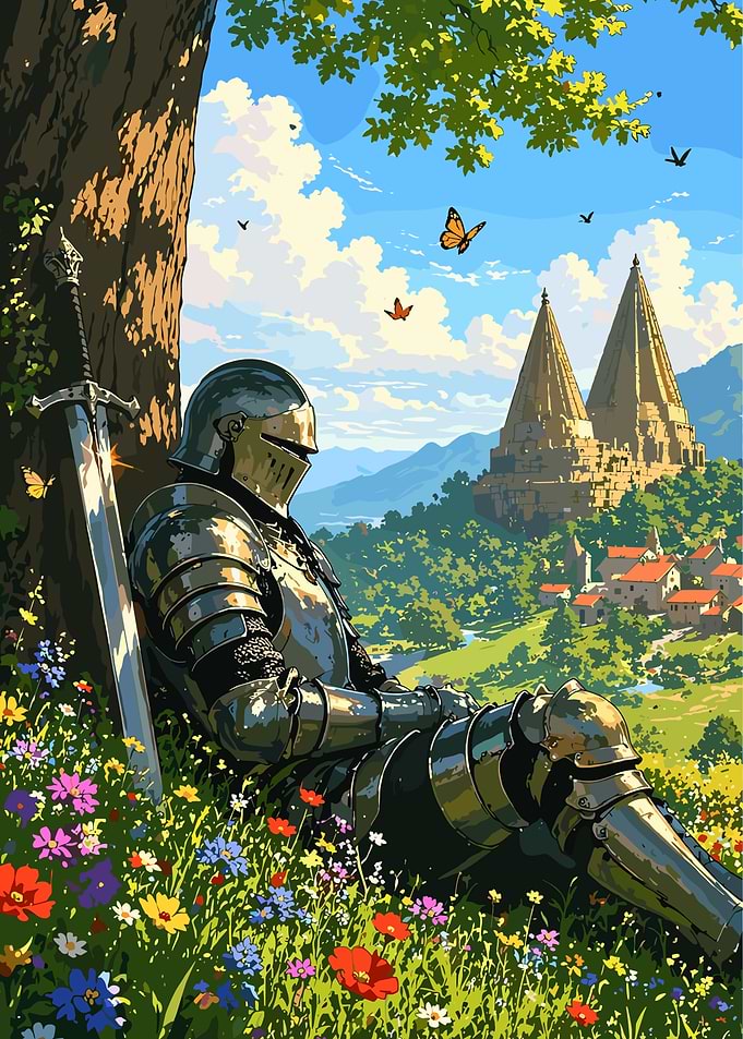 Knight Resting in a Field of Flowers