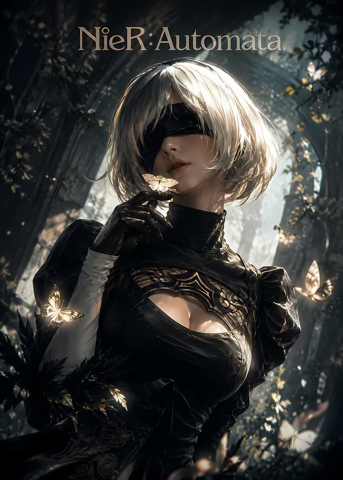 NieR: Automata 2B and Butterflies