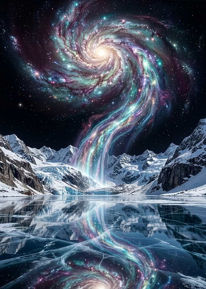 Cosmic Galaxy Over Snowy Mountains