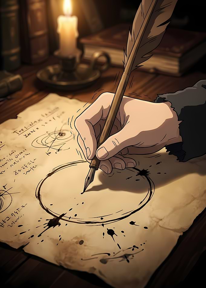 Hand Writing with Quill on Parchment