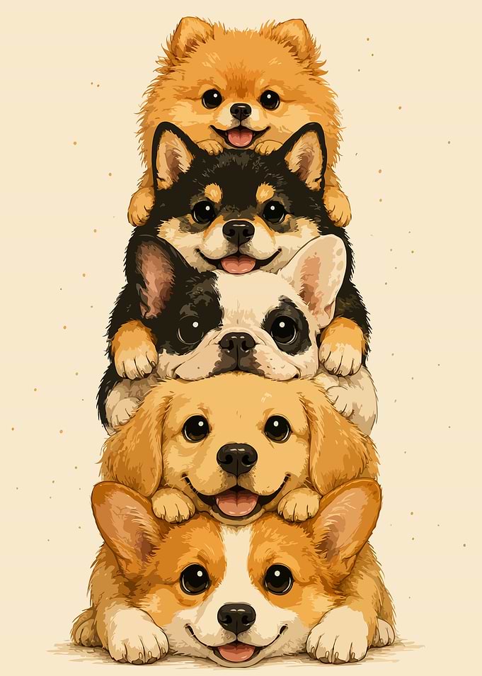 Stack of Adorable Puppies